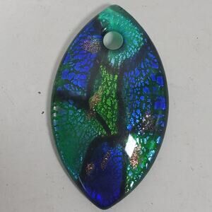 Vintage Hand Blown Glass Pendant 2.25 Inch Long Blue Green